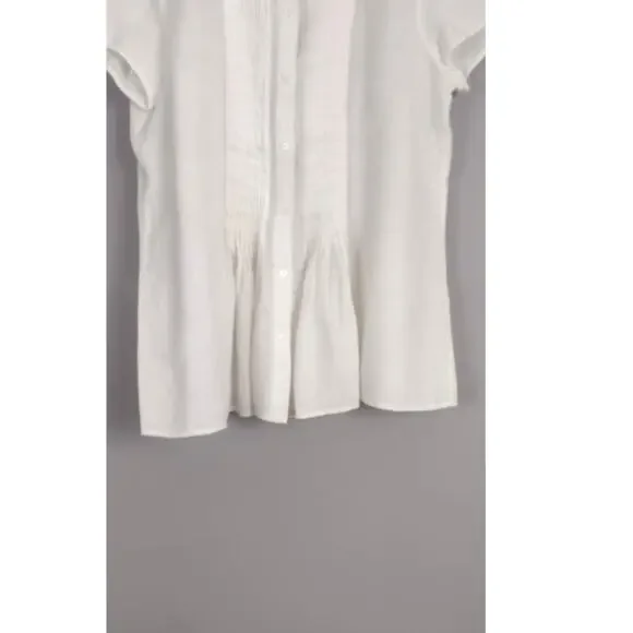 Talbots Women's Top 100% Linen Short Sleeve White Pleated Medium - Picture 5 of 11